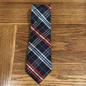 Jones New York Navy checkered preppy Americana Plaid Tie Red and Blue Accents